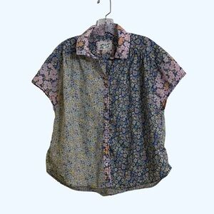 American Eagle Ditsy Floral Patch Work Cotton Button Down Top Blouse Small